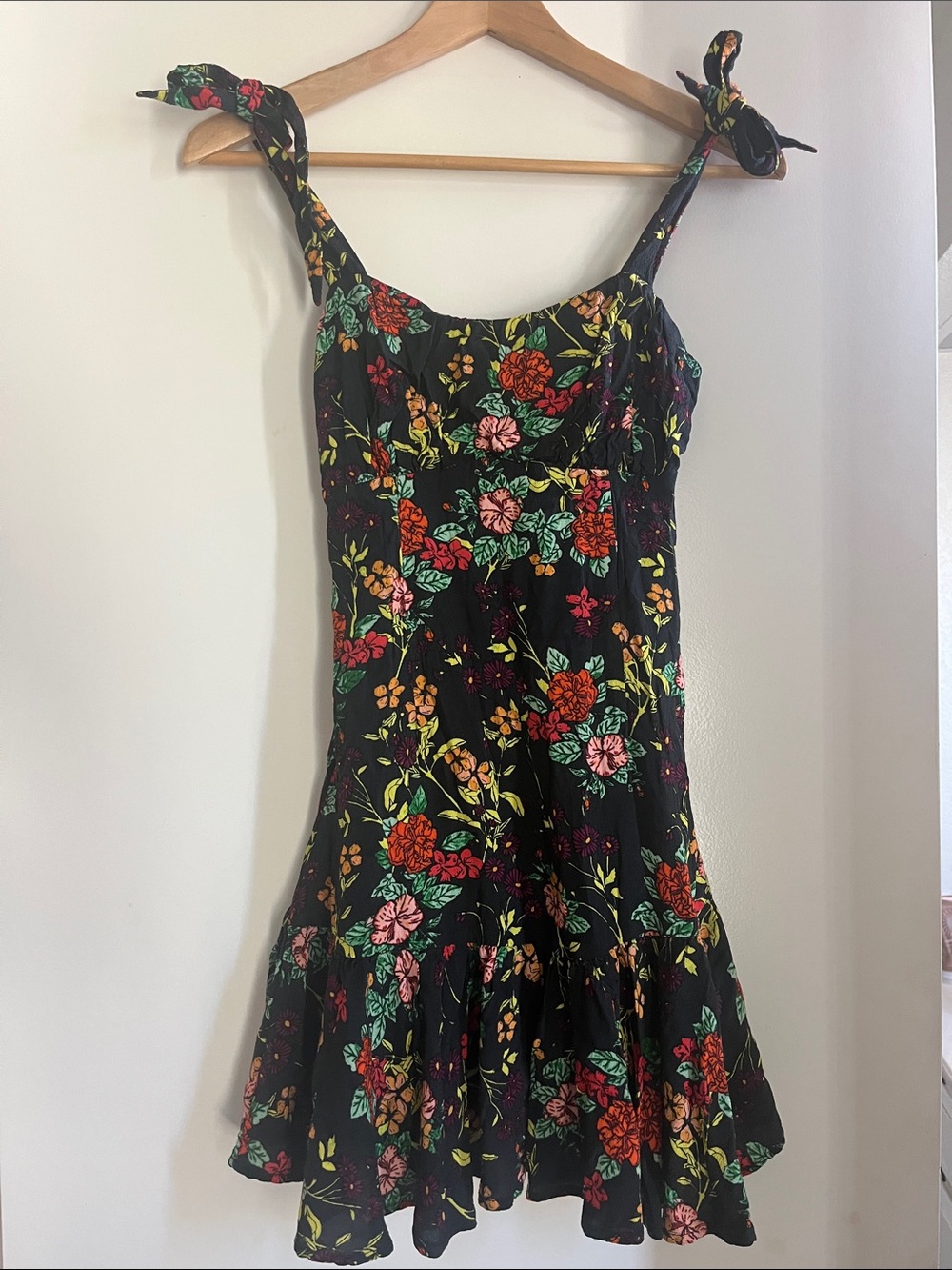 Skylar + Madison Black Floral Tie-Shoulder Mini Dress